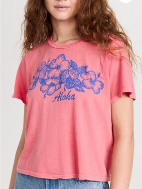 Sundry Light Red Tee with Blue Aloha Floral Print